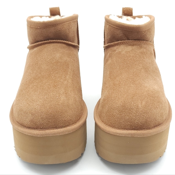 UGG Women's CLASSIC ULTRA MINI PLATFORM Chestnut Suede Wool EU 42 Size 11 - Picture 4 of 12